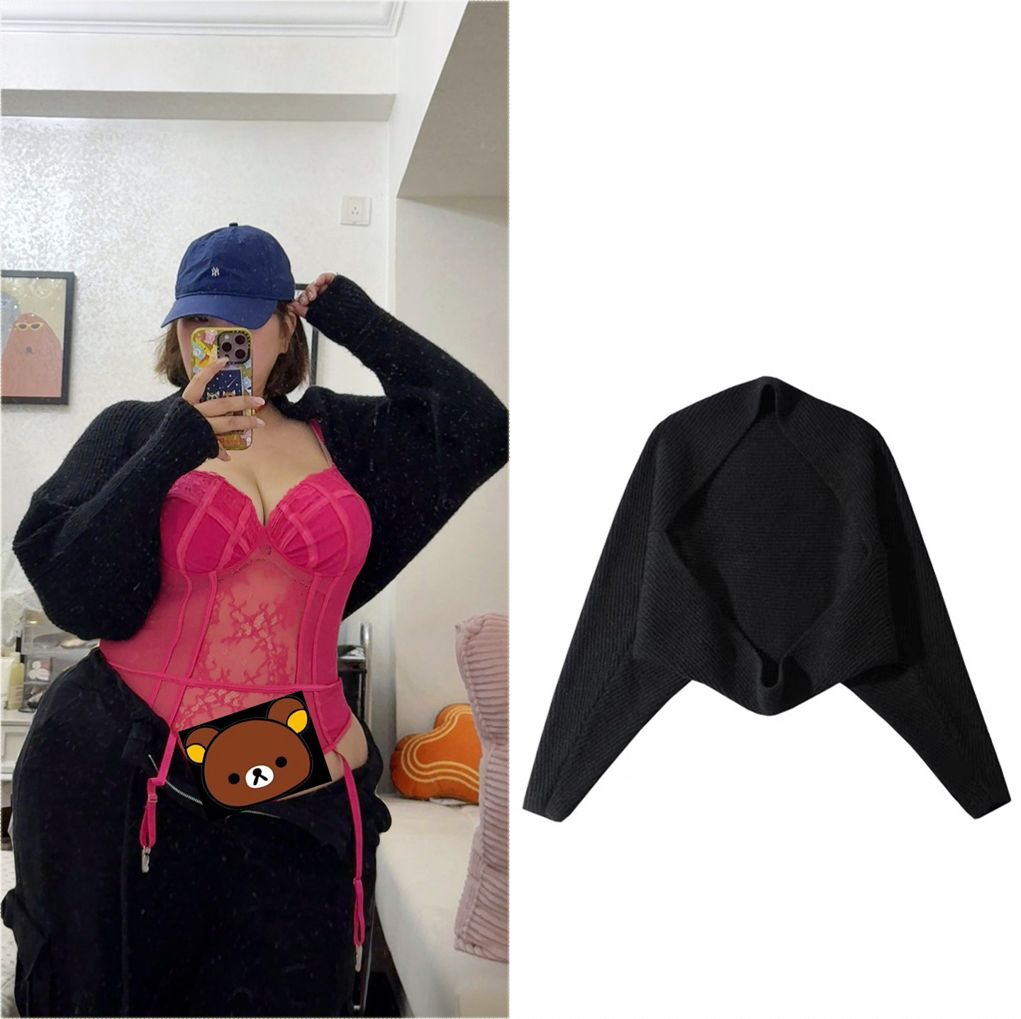 大码女装直角肩披肩毛衣外套