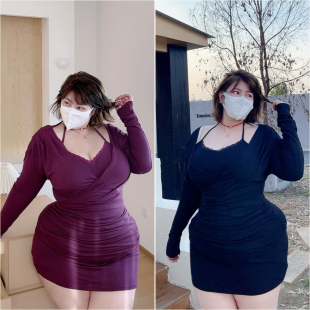 女装 紫气东来大码 御姐性感连衣裙高弹绑带两件套裙子 陈橙橙 180