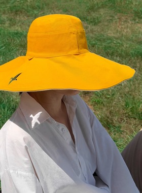 青鸟遮阳帽夏日户外双面创意镂空刺绣情侣女生生日礼物帽子