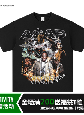 ASAP Rocky嘻哈hiphop美式说唱rapper短袖直喷印花宽松小领口T恤
