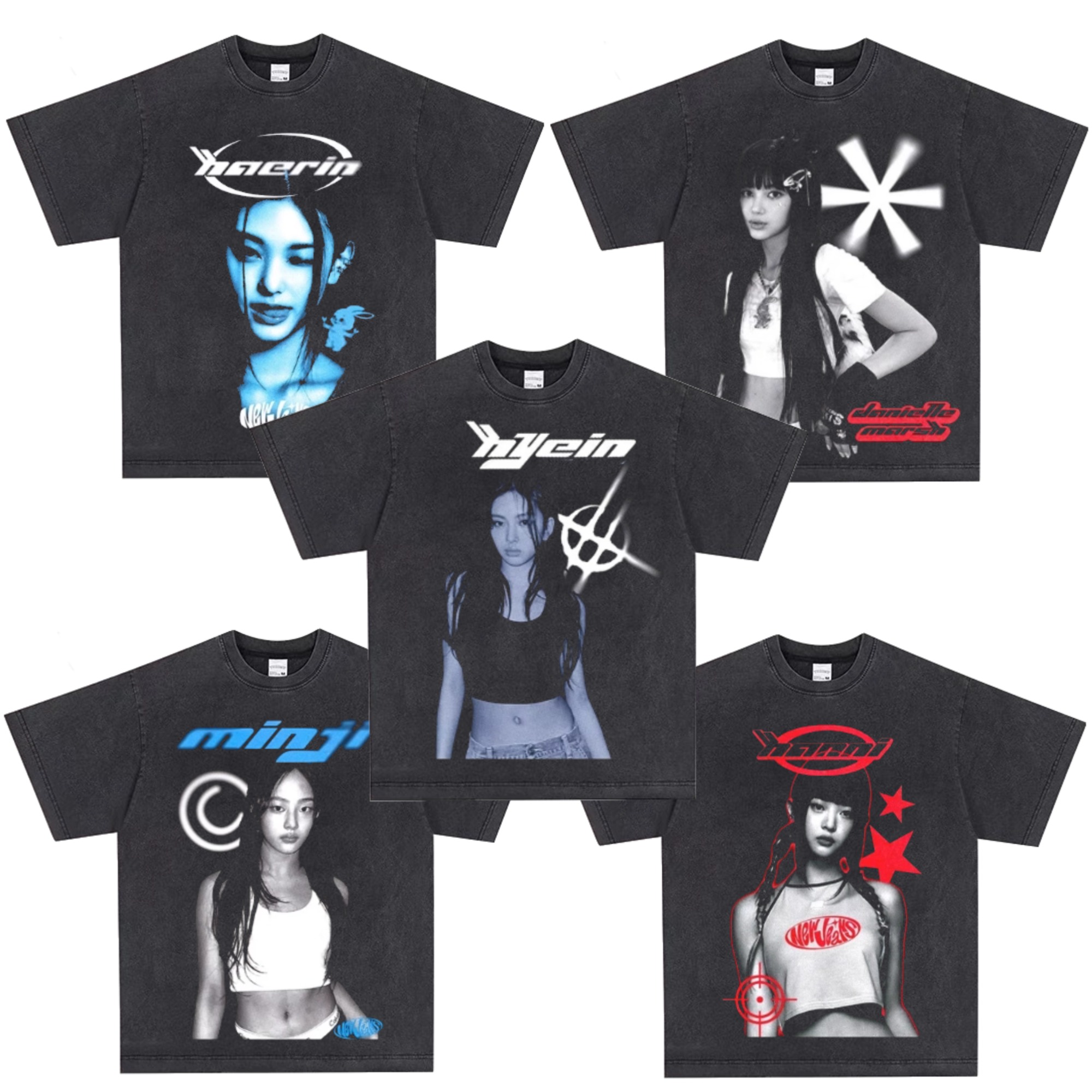 NewJeans金玟池 李惠仁 姜谐潾 Hanni Danielle女团印花长短袖T恤