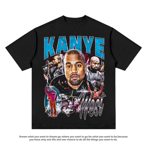 Kanye侃爷嘻哈HIPHOP欧美印花rapper短袖说唱T恤宽松饶舌上衣男女