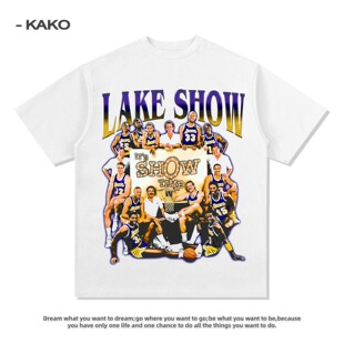 男t恤篮球ins 复古重磅纯棉西海岸嘻哈短袖 Lakers vintage湖人美式
