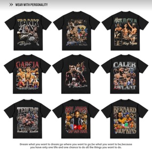 美式 上衣 阿里帕奎奥泰森戴维斯T恤复古vintage拳击格斗男宽松短袖