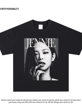 金珍妮 jennie BLACK PINKT恤粉丝应援纯棉街头复古美式长短袖潮