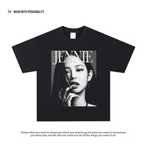 金珍妮 jennie BLACK PINKT恤粉丝应援纯棉街头复古美式长短袖潮