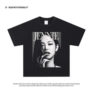 金珍妮 jennie BLACK PINKT恤粉丝应援纯棉街头复古美式长短袖潮