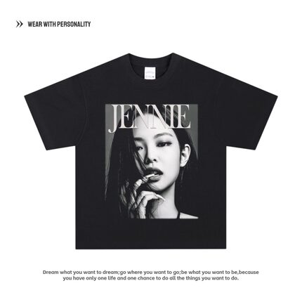 金珍妮 jennie BLACK PINKT恤粉丝应援纯棉街头复古美式长短袖潮
