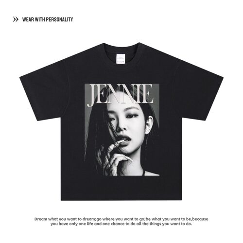 金珍妮 jennie BLACK PINKT恤粉丝应援纯棉街头复古美式长短袖潮