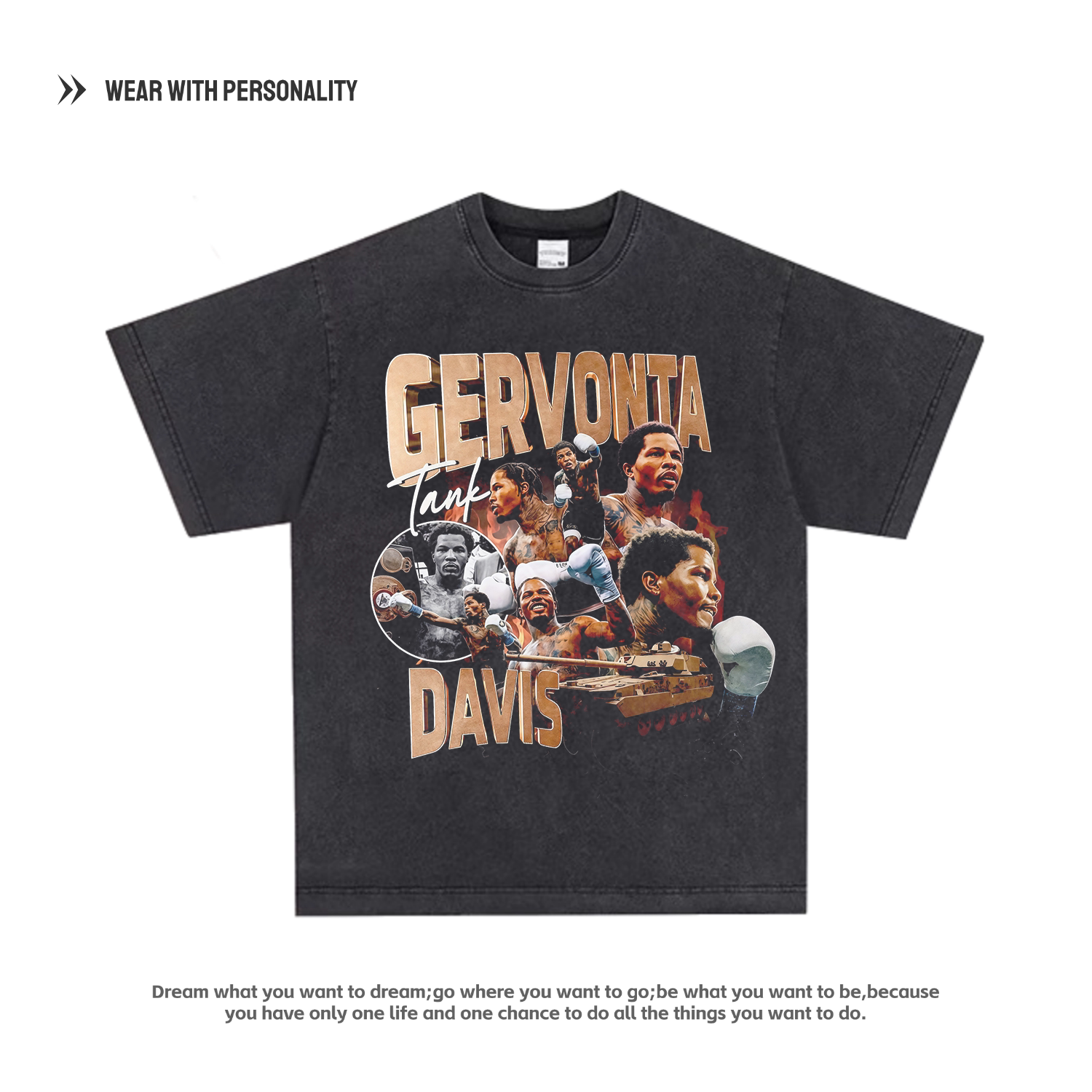 Gervonta Davis坦克戴维斯 美式长短袖复古vintage拳击格斗小领口