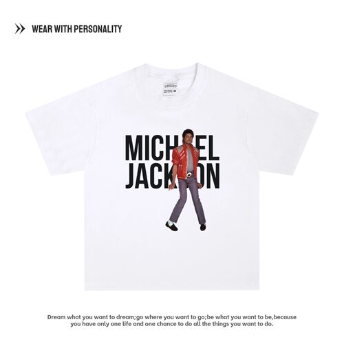 Michael Jackson迈克尔杰克逊高街vintage复古OS风纯棉短袖T恤男