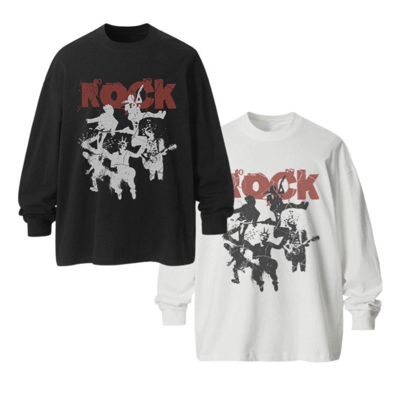 新款摇滚rock美式复古印花长短袖T恤vintage纯棉重磅潮牌上衣服男