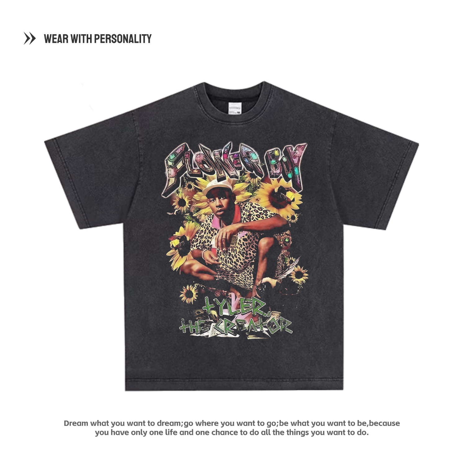 hiphop说唱嘻哈美式复古纯棉水洗做旧中性宽松Vintage长短袖T恤