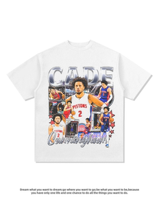 新款篮球球星凯德·坎宁安水洗做旧数码印花T恤 复古男女短袖宽松