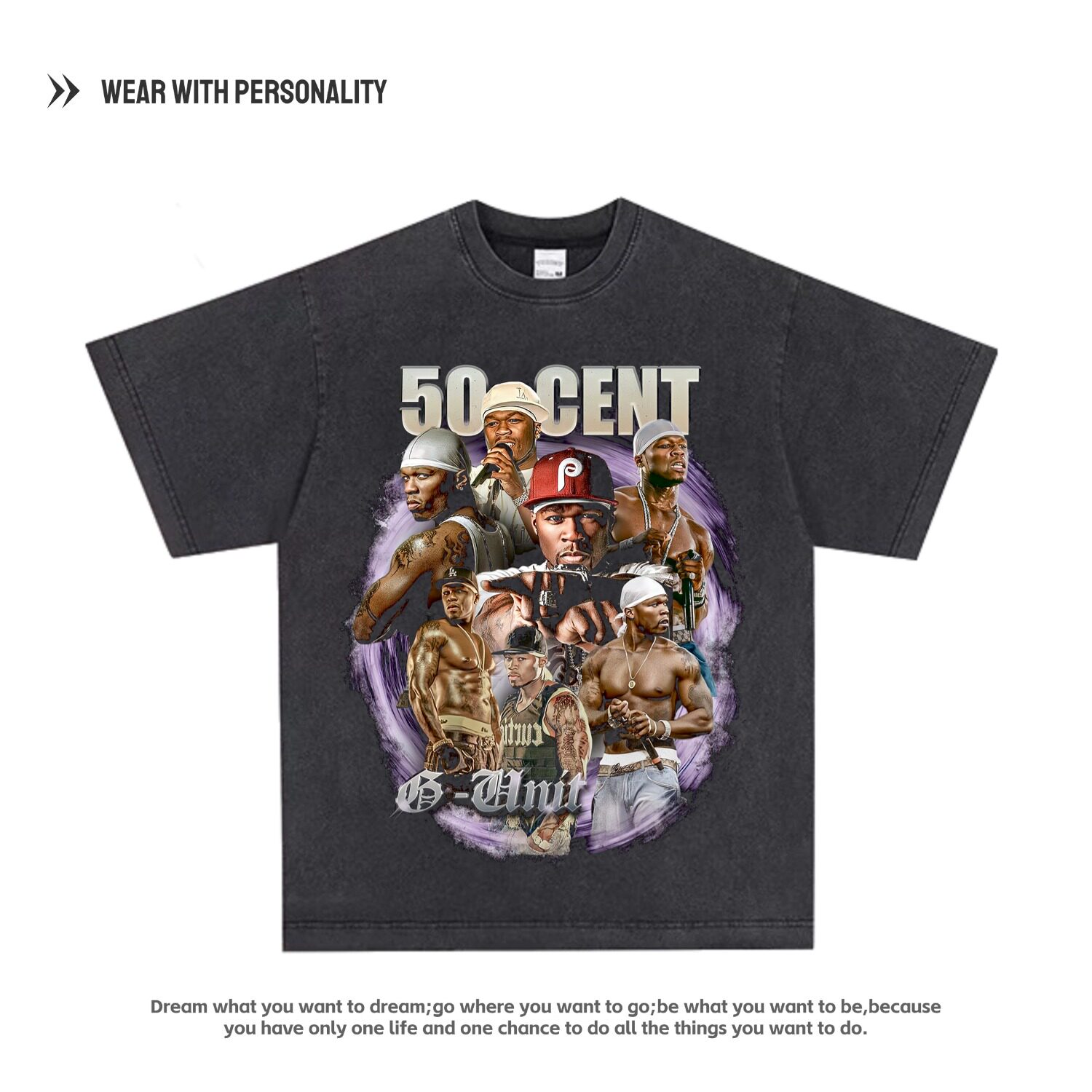 50Cent欧美说唱嘻哈歌手人物短袖ins街头vintage复古男女潮流T恤