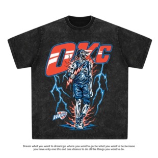 篮球运动宽松T恤男 雷霆队亚历山大vintage 美式 骷髅重磅纯棉短袖