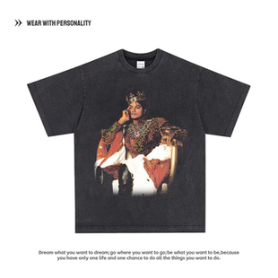 Michael Jackson迈克尔杰克逊人像直喷印花短袖复古男女高街T恤潮