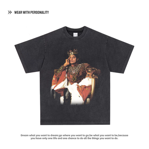 Michael Jackson迈克尔杰克逊人像直喷印花短袖复古男女高街T恤潮