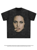 美式 安吉丽娜·朱莉Angelina Jolie人物印花短袖 纯棉休闲宽松T恤