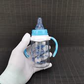 婴儿标准口径玻璃奶瓶120ml小容量手柄重力球吸管宝宝喝水学饮杯