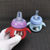 宝宝学习喝水80ml小容量宽口径玻璃奶瓶婴儿带重力球吸管鸭嘴手柄