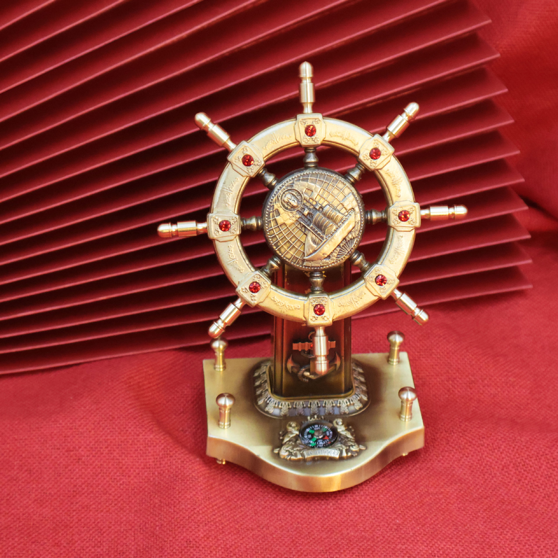 一帆风顺黄铜领航舵船舵摆件旋转