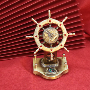 一帆风顺黄铜领航舵船舵摆件旋转掌舵解压舵手航海家居工艺品摆件