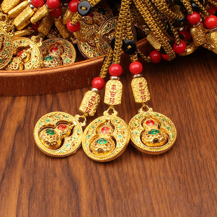 厂家批发爆款 珐琅彩招米进宝黄财神吊坠项链古法金色葫芦钥匙扣