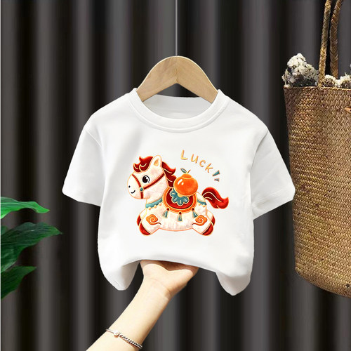 男女童纯棉短袖马年班服T恤