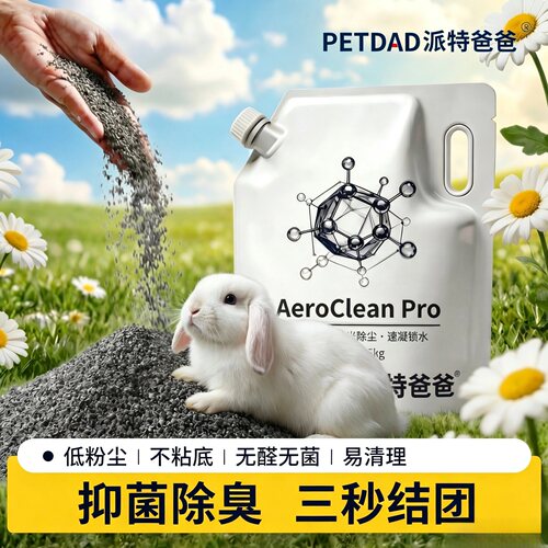宠物兔子专用尿砂除臭垫料低粉尘不粘底易清理含水速凝兔砂除臭