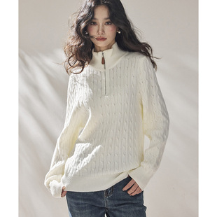 杭州盛都服饰2026新复古英式 百搭 老钱风穿搭半拉链绞花针织衫