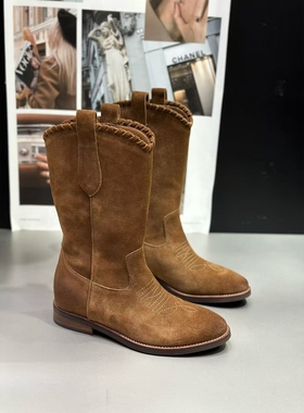 IDO2025巨好看的鞋子女磨砂皮靴子女中筒靴内增高骑士靴女小个子
