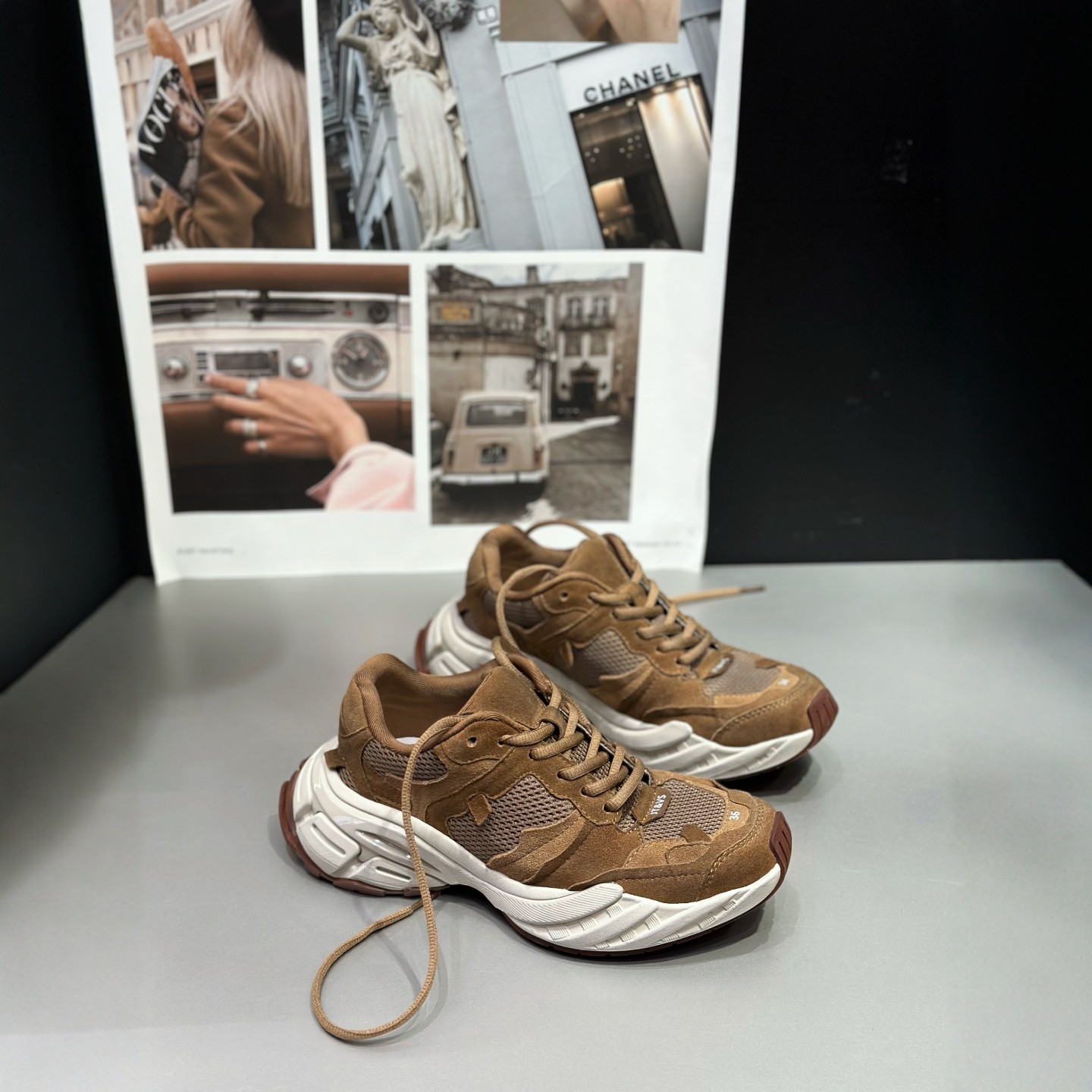 IDO真皮老爹鞋女时尚厚底休闲鞋