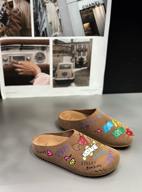 idosunyu2026年超火的鞋子春季小众设计感涂鸦勃肯鞋半拖包头拖女