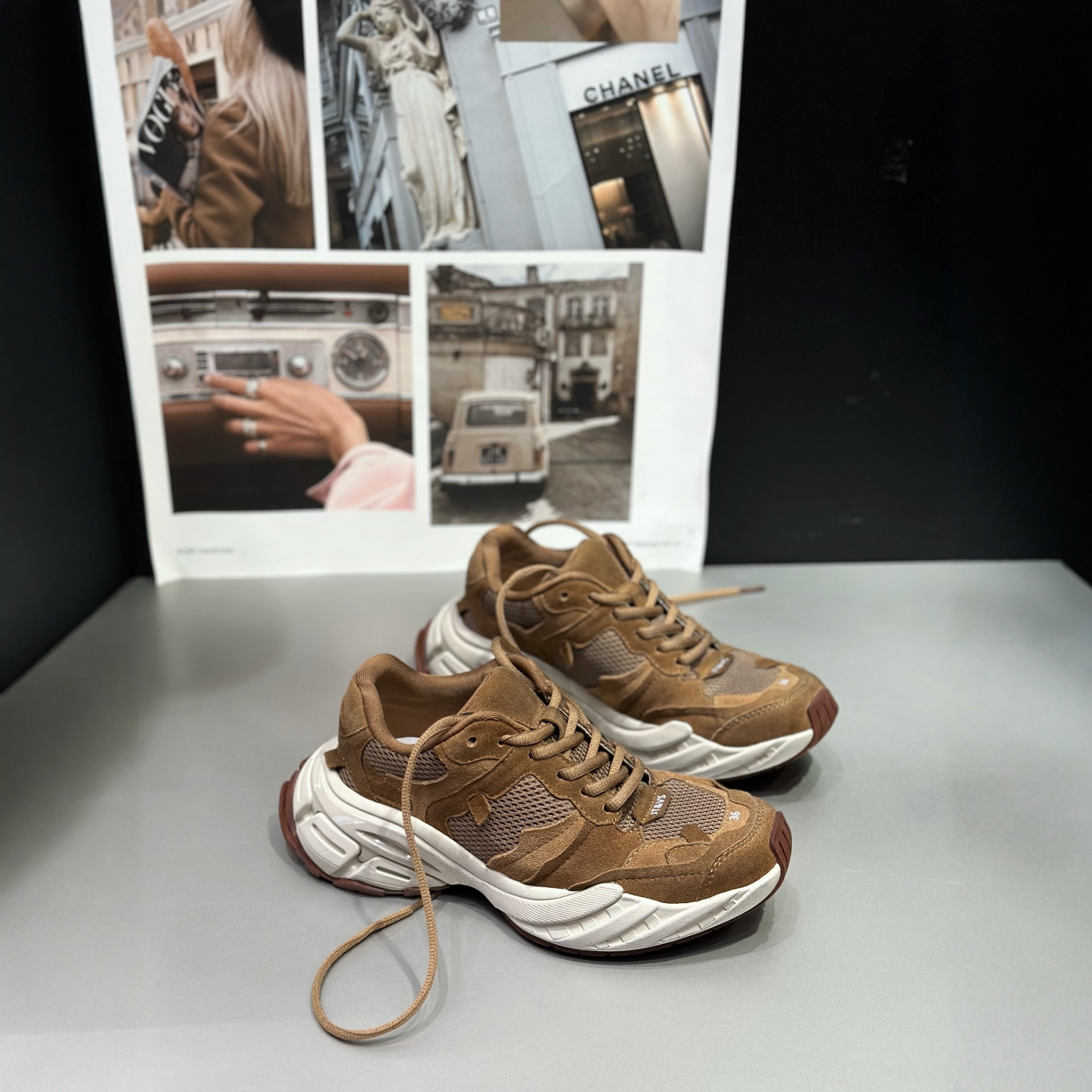 IDO真皮老爹鞋女时尚厚底休闲鞋