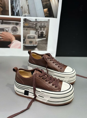 欧洲站IDO2025新款秋季女鞋做旧真皮厚底女板鞋百搭松糕鞋女增高