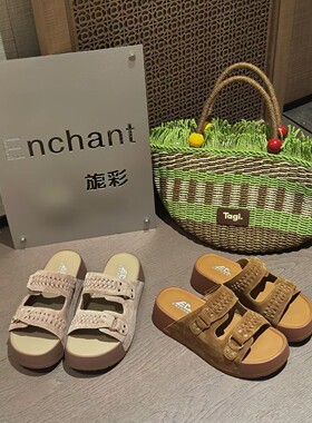 旎彩砂皮双皮带女厚底拖鞋外穿夏