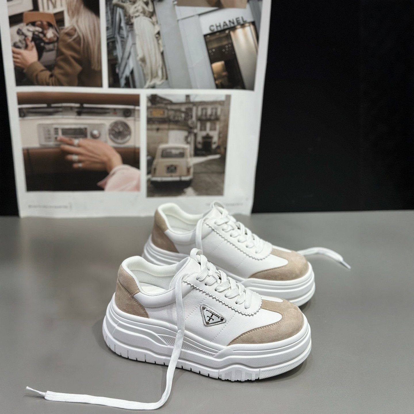 IDO女鞋2026新款厚底增高字母真皮厚底鞋女松糕鞋女厚底配阔腿裤,女鞋,德训鞋,淘宝优惠券,粉丝福利购,淘宝优惠卷