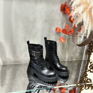IDO2025新款今年流行爆款靴子女中长款真皮英伦马丁靴女机车靴冬