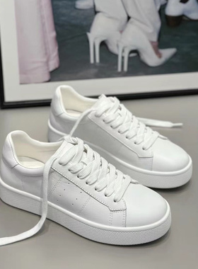 IDO鞋子女2024新款爆款夏板鞋真皮基础小白鞋女轻便厚底休闲鞋女