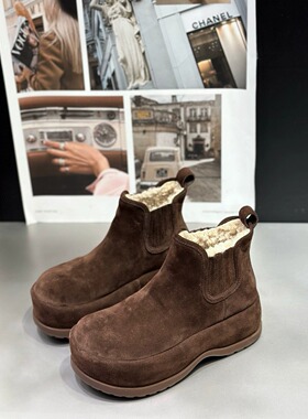 欧货IDO勃肯短靴鞋女2025新款冬皮毛一体雪地靴女厚底显脚小百搭