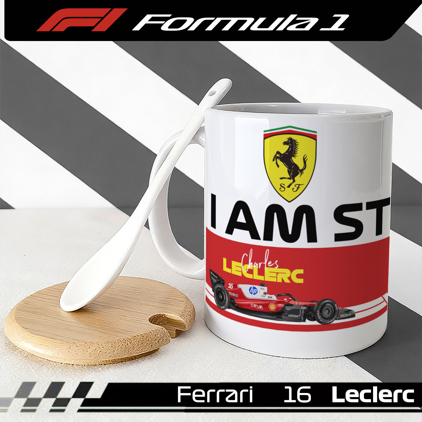 F1赛车手维斯塔潘子勒克莱尔乐扣红牛法拉利陶瓷杯马克杯送勺杯盖