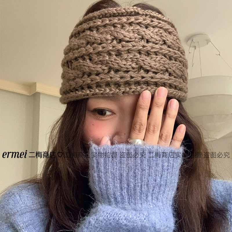 韩国毛线发带麻花针织发带女秋冬跑步运动宽边发箍保暖头套发饰