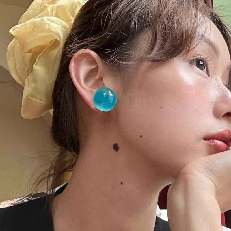 颜色太美啦！春日新款蓝绿色球球耳环925银针小众清新耳饰耳钉