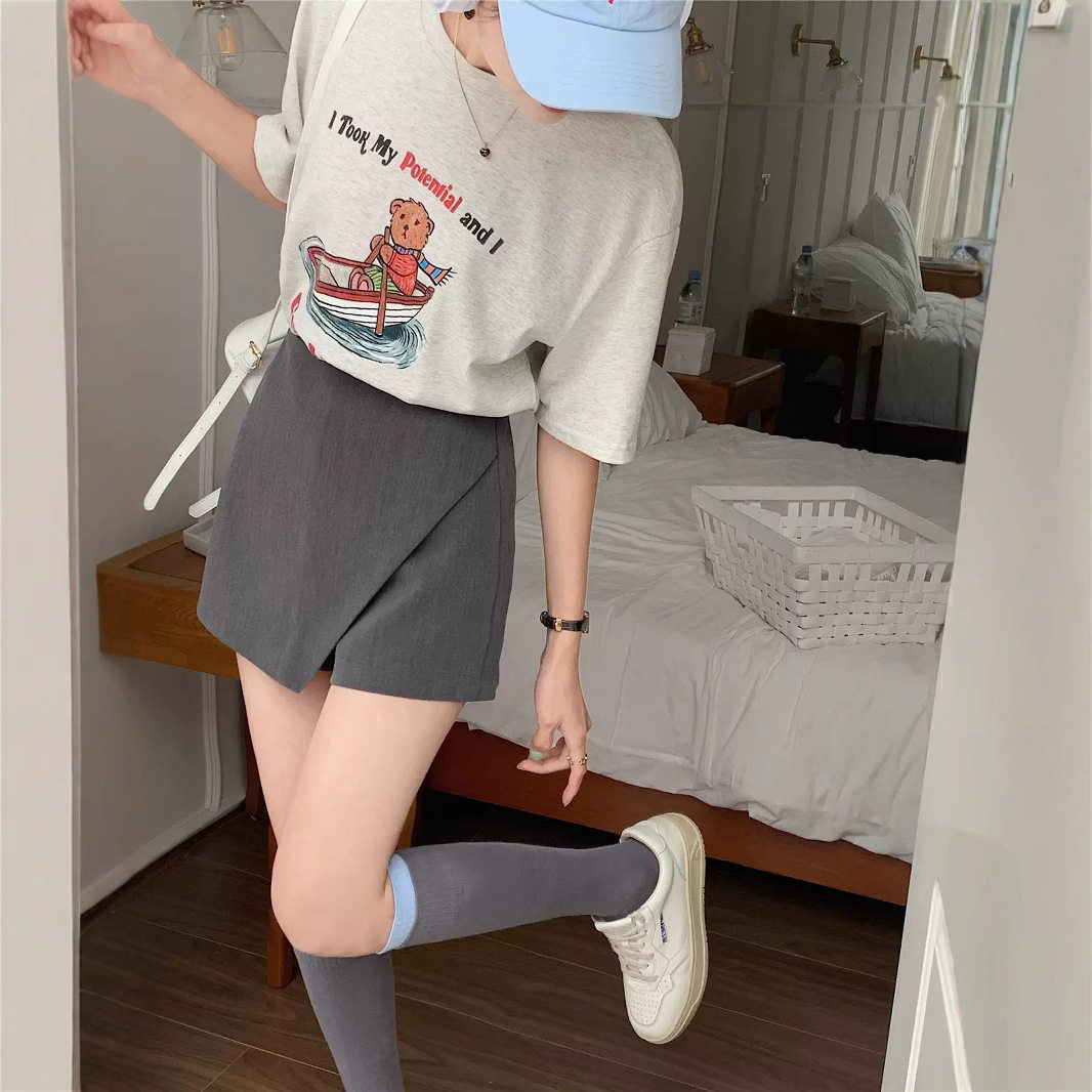 灰色西装显瘦短裙裤女夏通勤百搭半身裙辣妹休闲口袋设计感A字裙