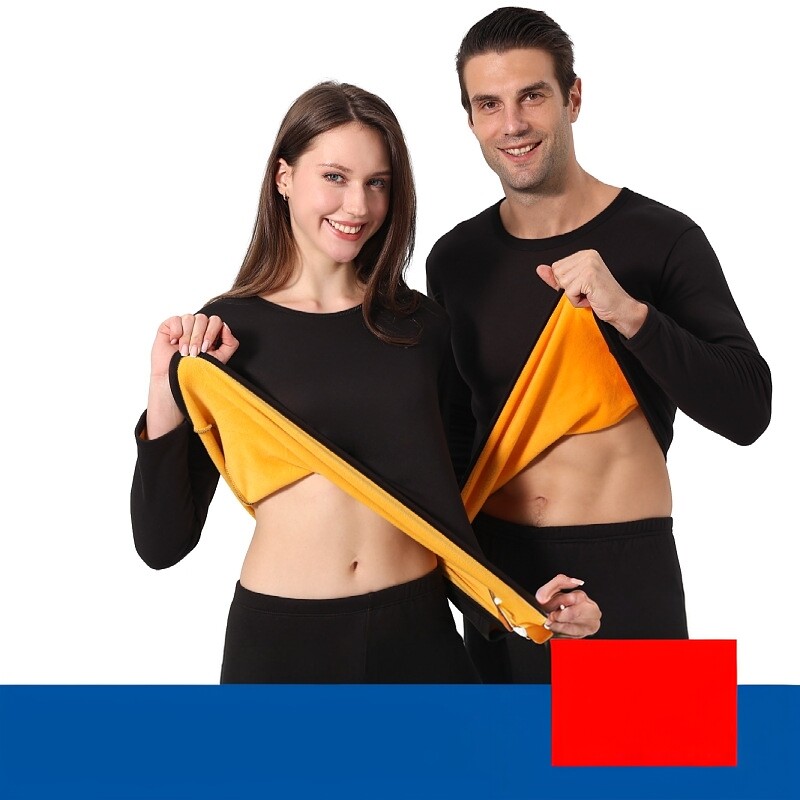 黄金绒保暖套装男士圆领加绒加厚新款秋衣秋裤女加大情侣内衣