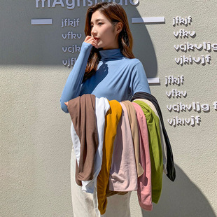 莫代尔半高领打底衫女长袖秋冬牛奶丝磨毛百搭新款内搭黑色秋衣