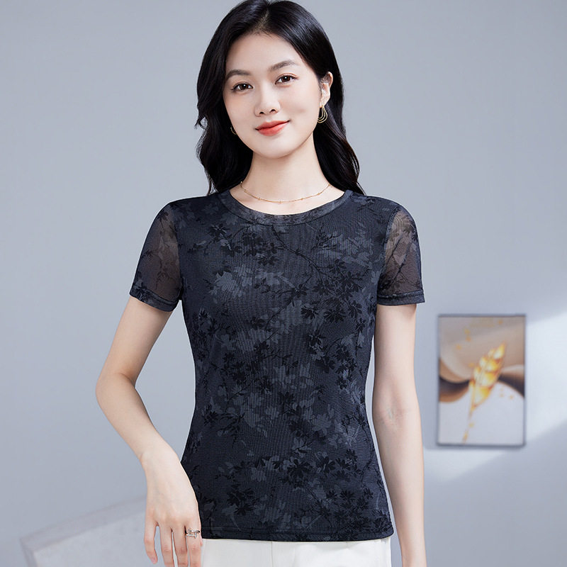 春夏小衫女上衣圆领短袖印花小衫