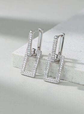 原创小众设计满镶锆石交叉方环一触式耳环高级感独特小众个性饰品