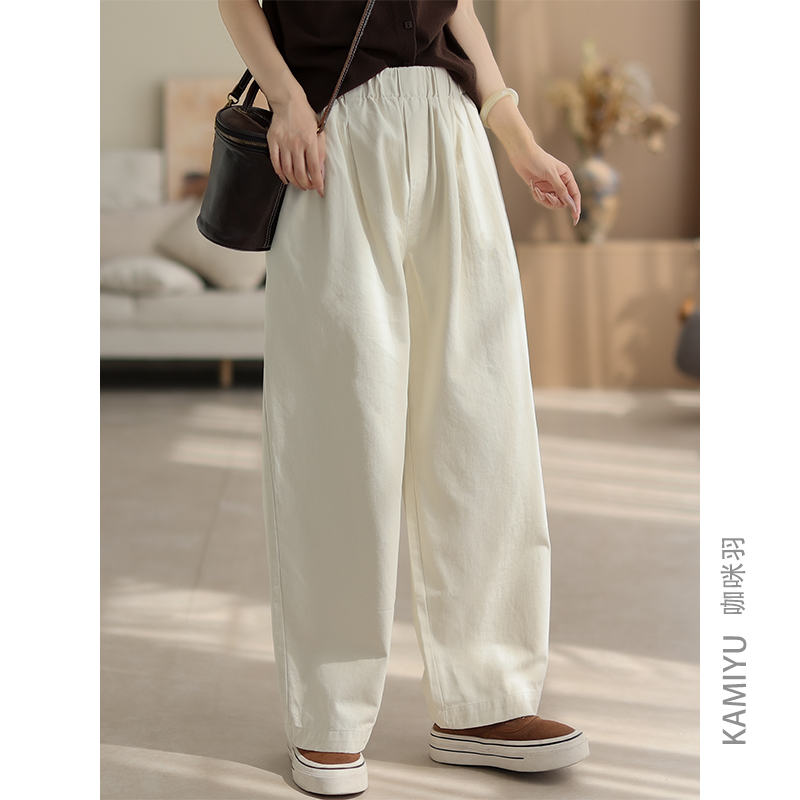咖咪羽全棉休闲裤女秋装原创直筒宽松纯色时尚简约女装裤子